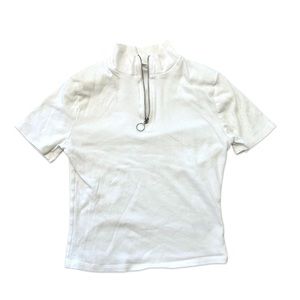 Garage white mock neck quarter zip short sleeve t shirt
